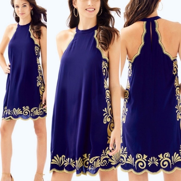 NWT Lilly Pulitzer Navy/Gold Quinn Swing Dress SzS